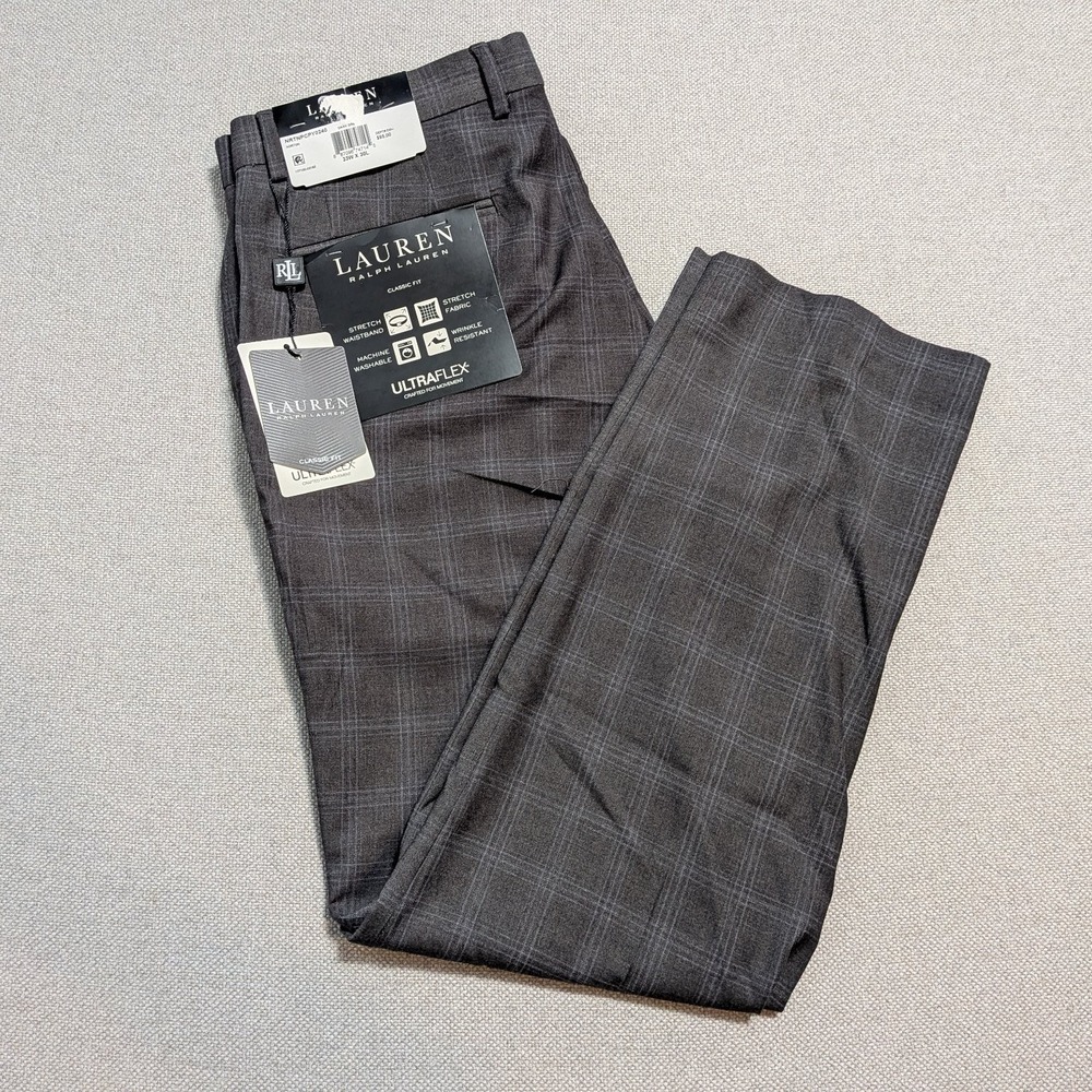 Ralph Lauren LRL Ultraflex Mens Pants Norton Gray 33x30 Blended Fabric Plaid 33W